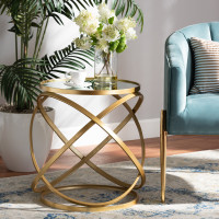Baxton Studio JY20A260-Gold-ET Desma Glam and Luxe Gold Finished Metal and Mirrored Glass End Table